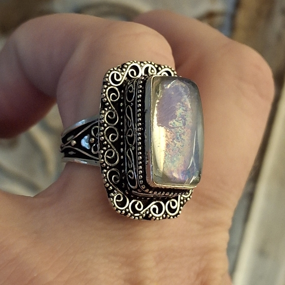 New Dichroic Glass 925 Silver Ring. - Picture 11 of 13